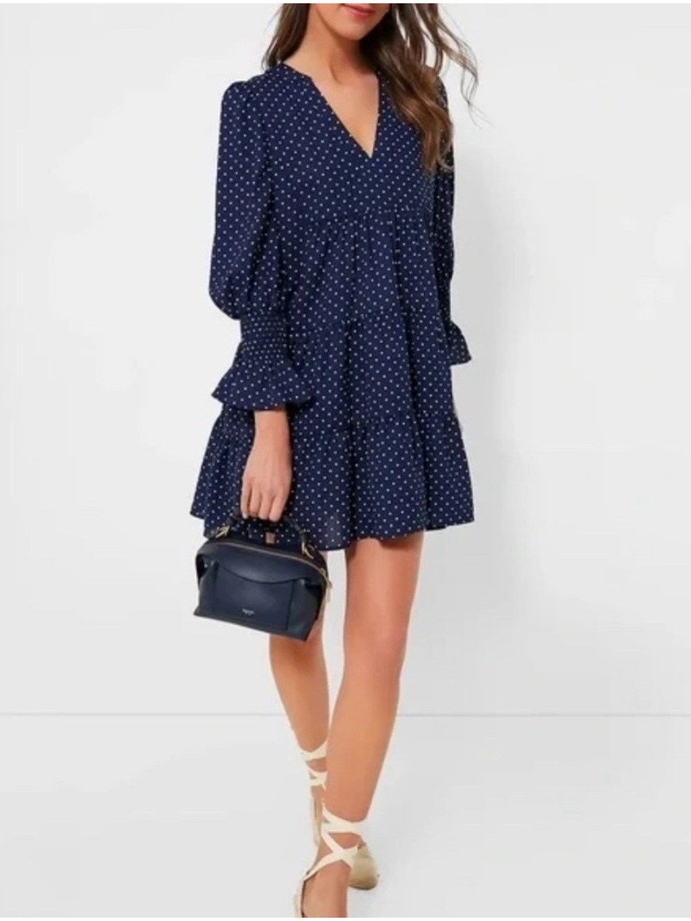 Tuckernuck Pomander Place Navy and White Polka Dot Kenzo Tiered Dress  Medium